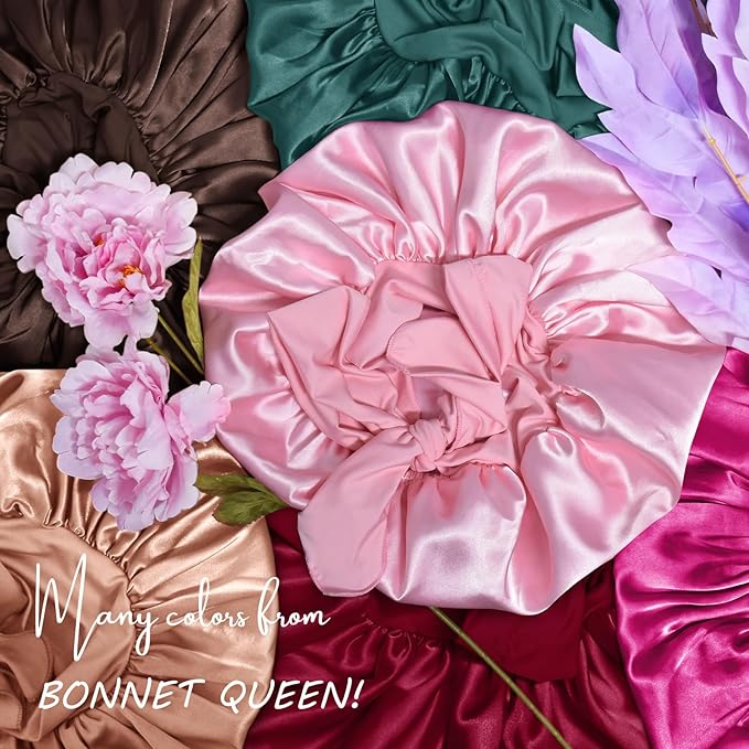 BONNET QUEEN Silk Bonnet for Sleeping Women Satin Bonnet Night Sleep Cap Wrap for Curly Hair with Adjustable Tie Band, Single Layer, Chocolate