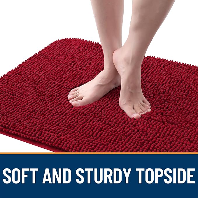OLANLY Dog Door Mat for Muddy Paws 70x35, Absorbs Moisture and Dirt, Absorbent Non-Slip Washable Doormat, Quick Dry Chenille Mud Mat for Dogs, Entry Indoor Entryway Carpet for Inside Floor, Red