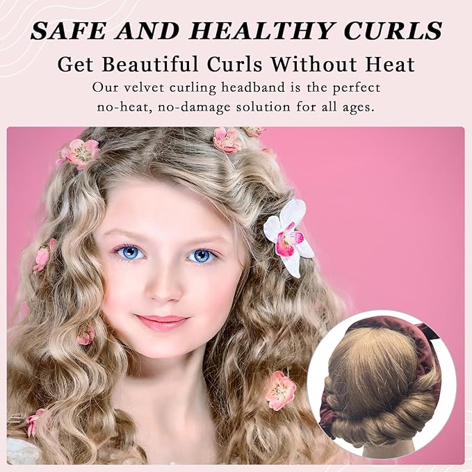 ZILAMPU Hair Curler Headband, No Heat Overnight Hair Curler, 70" Long Velour Lazy Hair Curls Roller Wrap for Women Girls Long Hair - Reddish Brown