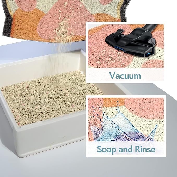 Cute Cat Litter Mat 24”x16”, Litter Box Mat, Litter Trapping Mat, Soft on Kitty Paws, Easy Clean, Anti Slip, Pet Accessories, Door Floor mats - White Pink60*40