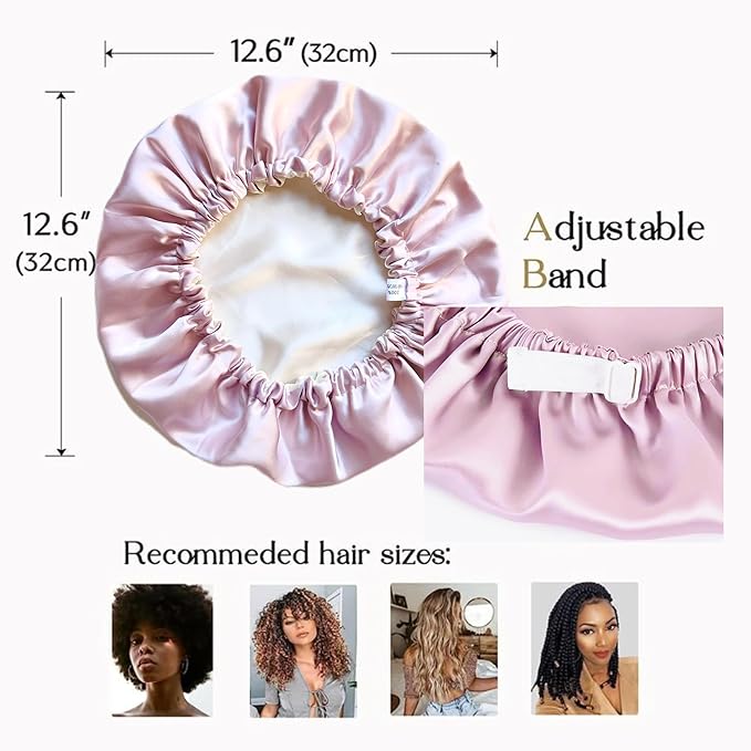 100% Pure Mulberry Silk Bonnet – Double Layer, Adjustable Strap, Silk Hairband & Face Wash Headband, Silk Sleep Cap