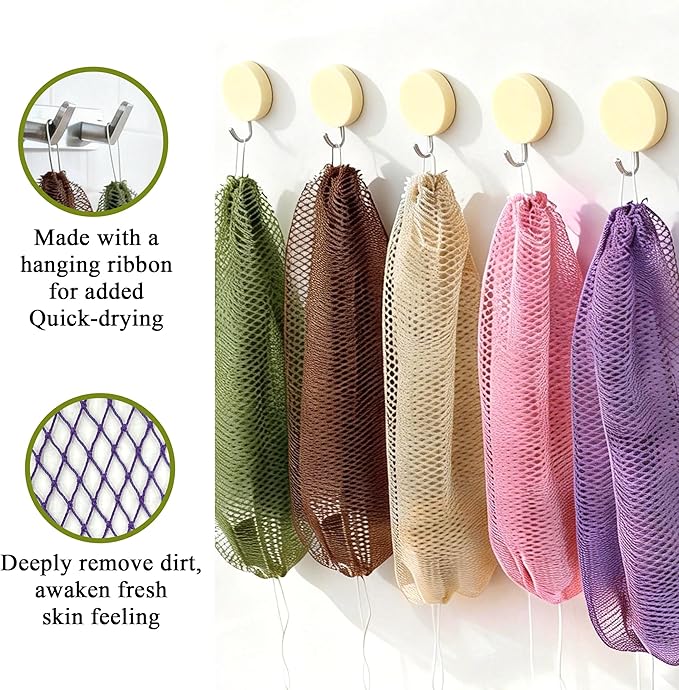 SubSahara Authentic African Net Sponge - 2 Pack Exfoliating Bath & Shower Loofah Sponge for Body & Face, Gentle Scrubber for All Skin Types, Travel, Durable (Red & Green)