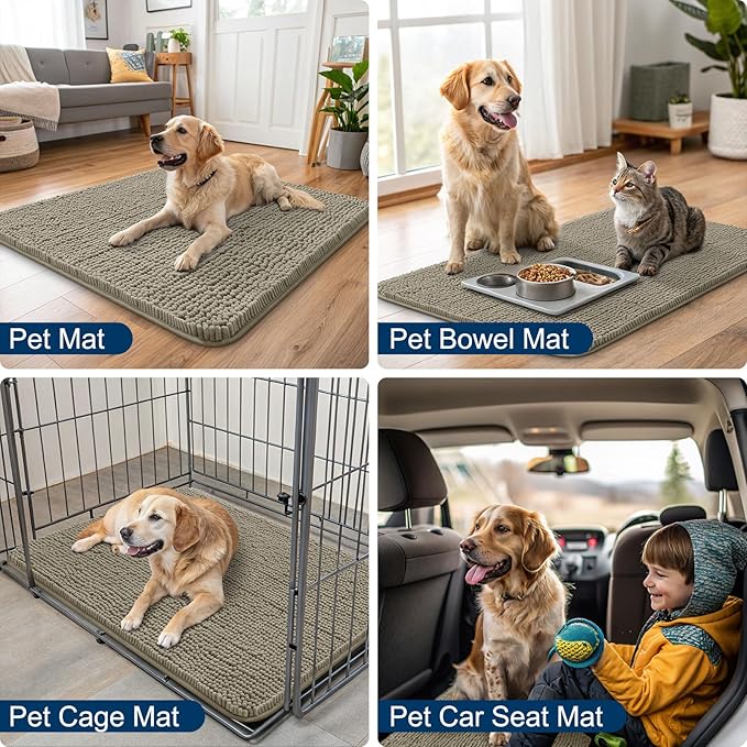 Smiry Dog Door Mat for Muddy Paws 30x20, Absorbs Moisture and Dirt Doormat, Non-Slip Washable Quick Dry Chenille Front Door Mat Indoor Entrance, Entryway Carpet for Inside Floor, Warm Taupe