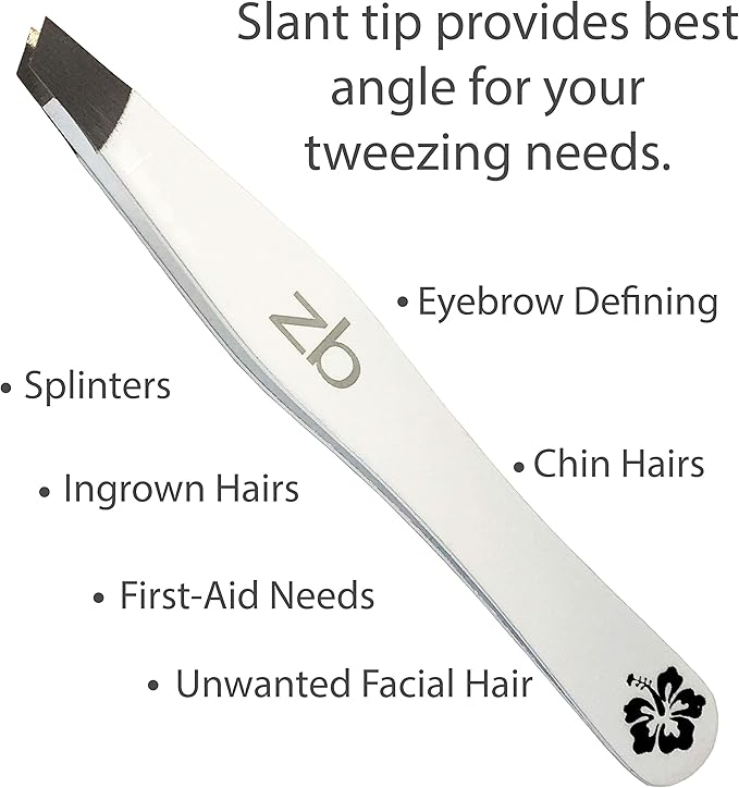 Zizzili Basics Tweezers - Special Edition Aloha Slant Tip Tweezer - Best Tweezers for Eyebrow, Facial Hair Removal and Your Precision Needs
