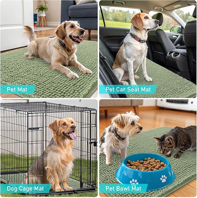 OLANLY Dog Door Mat for Muddy Paws 24x16, Absorbs Moisture and Dirt, Absorbent Non-Slip Washable Doormat, Quick Dry Chenille Mud Mat for Dogs, Entry Indoor Entryway Carpet for Inside Floor, Sage Green