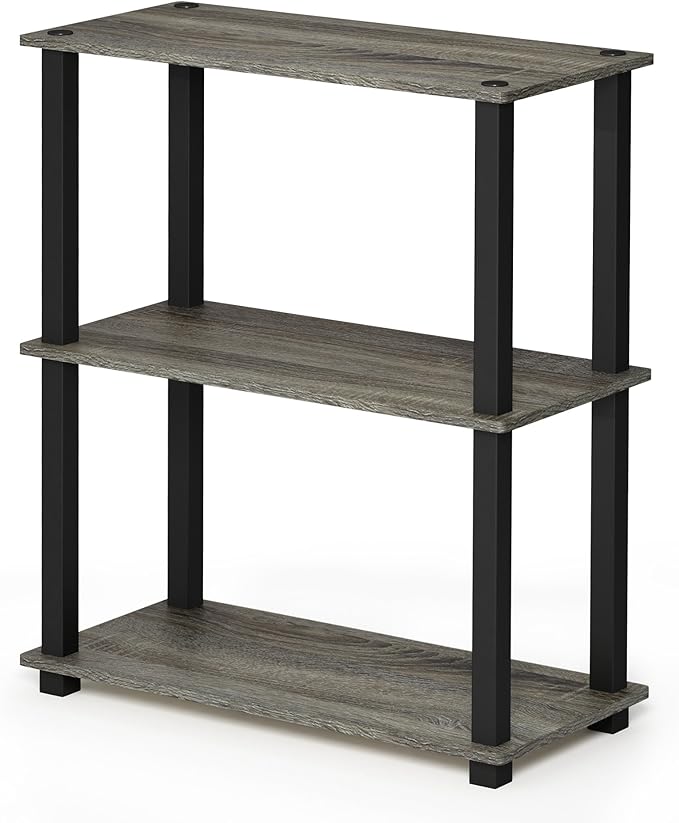 Furinno TURN-S-TUBE Storage Shelves, 3-Tier Book Shelf, Corner Shelf, Toolless Open Shelves, for Organization and Storage, Living Room, Garage, Home Office, French Oak