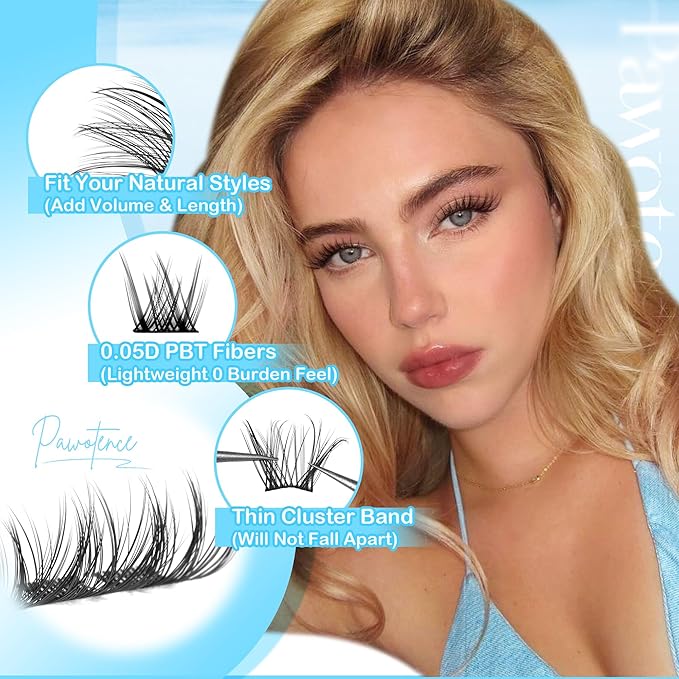 Pawotence Wispy Lash Clusters Natural Cluster Eyelash Extensions 154pcs Individual Lashes 8-16mm Cluster Lashes Extension DIY False Eyelashes Soft Comfortable Natural Eyelash Clusters with Thin Band