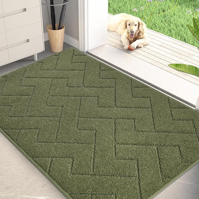 PURRUGS Dirt Trapping Door Mat 34" x 59", Non-Slip Machine Washable Entry Rug, Dog Doormat, Indoor Front Door Mat, Super Absorbent Entryway Rug for Muddy Shoes & Paws, Sage Green