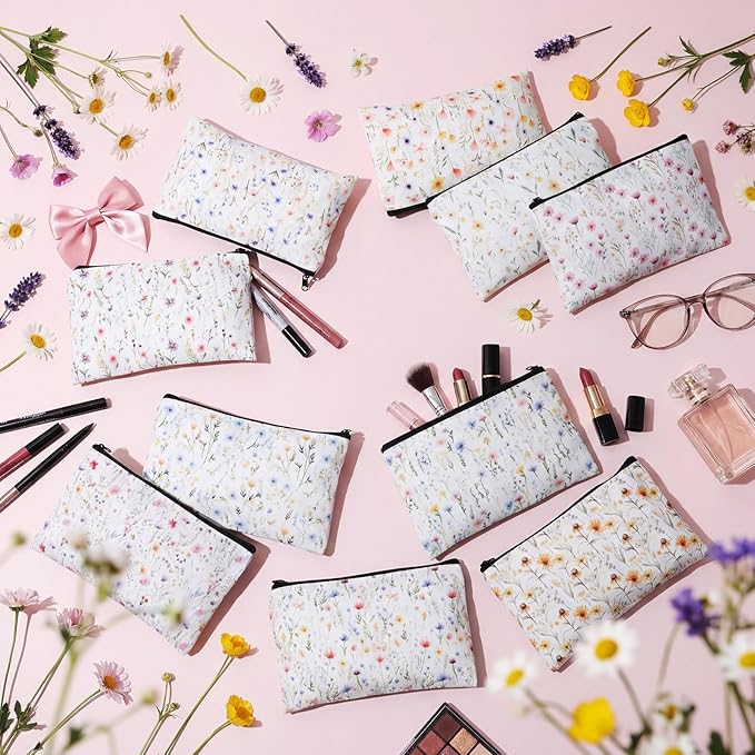 Reginary 20 Pcs Floral Prints Makeup Bag for Women Bulk Spring Floral Gifts for Women Toiletry Zipper Makeup Bags Appreciation Gifts Cosmetic Pouch Reusable Multipurpose Organizer, 7 x 4.3 Inches