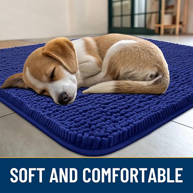 Smiry Dog Door Mat for Muddy Paws 36x24, Absorbs Moisture and Dirt Doormat, Non-Slip Washable Quick Dry Chenille Front Door Mat Indoor Entrance, Entryway Carpet for Inside Floor, Navy Blue
