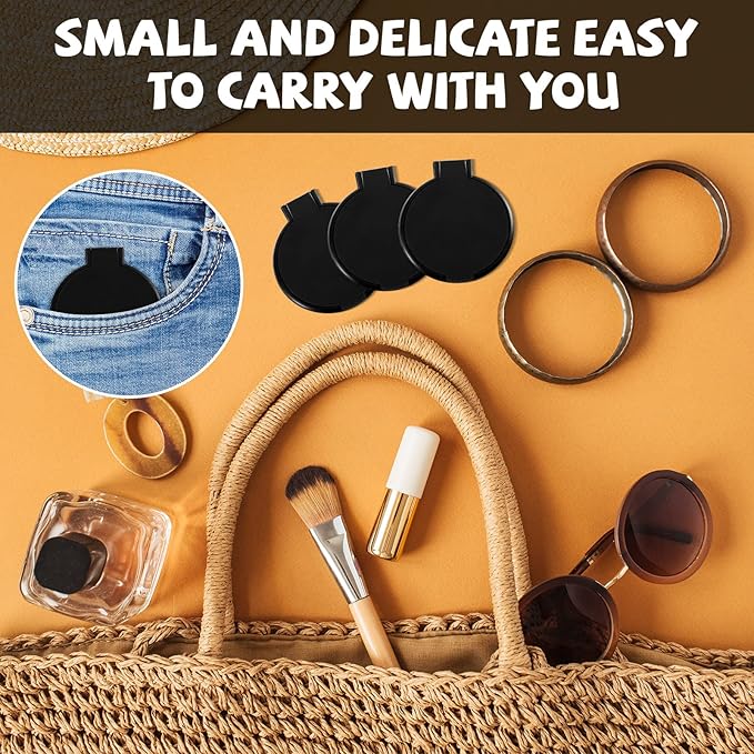 36 Pcs Compact Mirror Bulk Portable Round Makeup Mirror Mini Foldable for Purse Women Travel Daily Use Mother‘s Day Gifts (Black)