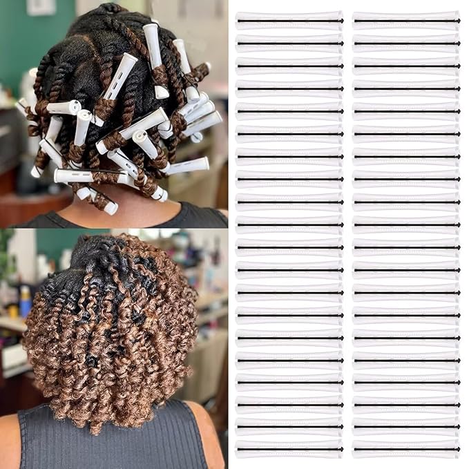 40PCS Perm Rods For Short Long Hair Plastic White Perm Rods For Natural Hair Curling Roller Accessories For Women