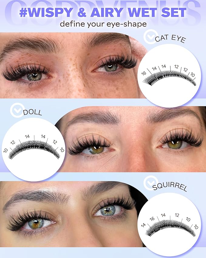 Goddvenus Wispy Lash Clusters Natural DIY Fairy Wet Eyelash Clusters 300 Pcs Cluster Eyelash Extensions Reusable Waterproof Individual Lash (10-16mm CC Curve)
