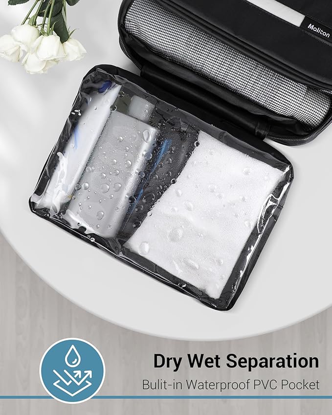 Maliton Toiletry Bag for Men & Women Travel Toiletry Bag Hanging Toiletry Bag Hygiene Organizer with 4 Compartments Waterproof Bathroom Shower Bag Large Toiletries Travel Bag(Black)