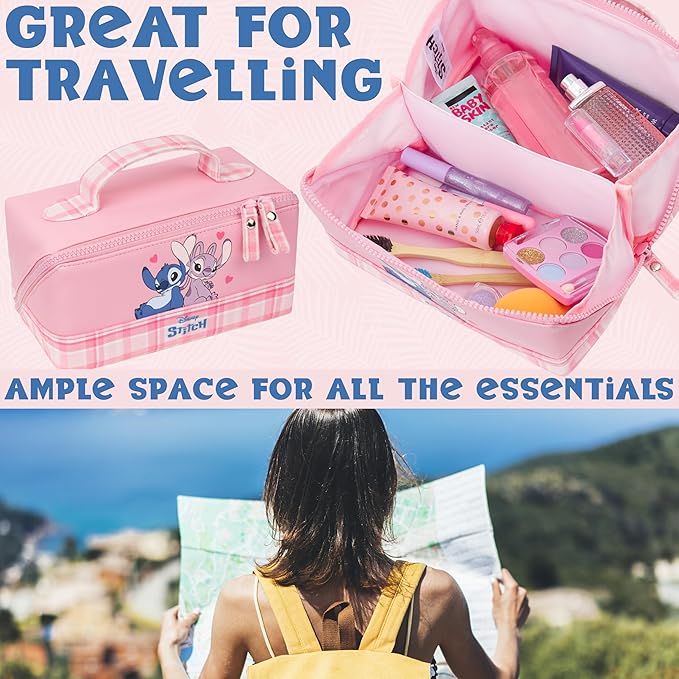 Get Trend Disney Stitch Toiletry Bag, Valentines Day Gifts for Women, Teens, Travel Essentials, Girls Makeup Bag Cruise Essentials, Travel Accessories (Pink Stitch Angel)