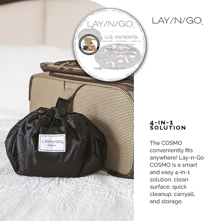 Lay-n-Go Cosmo Drawstring Cosmetic & Makeup Bag Organizer - Portable Drawstring Makeup Bag w/Zipper Pocket, Makeup Loops & More - Durable, Machine Washable Toiletry Bag (20", Pink Chevron)