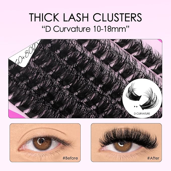 SOFENIDA Lashes Clusters Thick Lash Cluster 10-18mm Volume Eyelash Clusters D Curly Cluster Eyelash Extensions 3D Wispy Lash Clusters DIY Wispy Lash Clusters(60D 80D-10-18MIX Lashes)