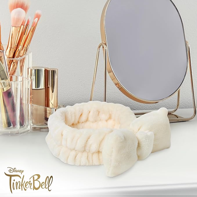 Disney Spa Headband, Soft, Plush, Adjustable, and Fun Hair Accessory for Skincare and Makeup Routines, Tinker Bell by Belle Maison