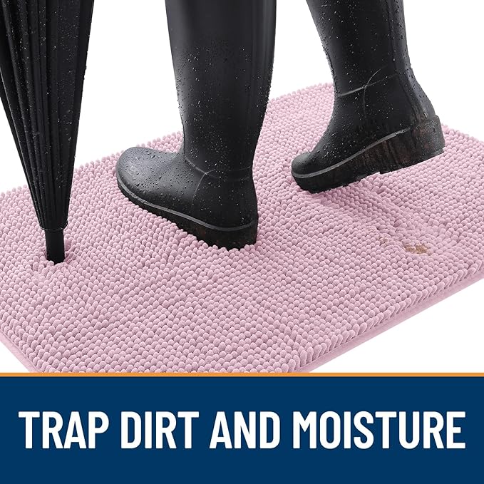 OLANLY Dog Door Mat for Muddy Paws 45x27, Absorbs Moisture and Dirt, Absorbent Non-Slip Washable Doormat, Quick Dry Chenille Mud Mat for Dogs, Entry Indoor Entryway Carpet for Inside Floor, Dusty Rose