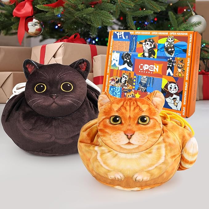 2-Pack Cat Makeup Bag, Black and Orange, Large-Capacity Travel Makeup Organizer, Cat Gift for Women