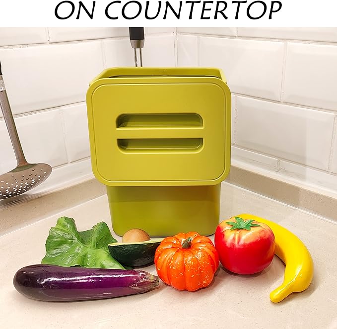 stonespace Small Kitchen Trash Can with Lid, Compost Bin Indoor Kitchen Sealed, Under Sink Trash Can, 5 L/1.3 Gallon Plastic Trash Bin, Green
