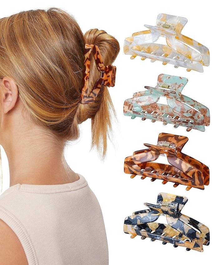 HOKEMP 4 Pcs Hair Claw Clips for Women - Medium Claw Clip Non-Slip Acrylic Hairclips for Thick Thin Hair, Triangle Hollow Design (Color 1)