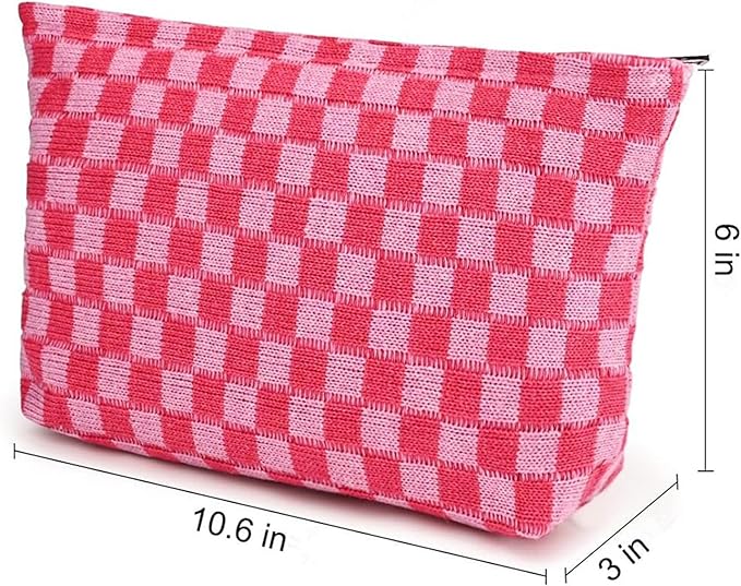 Cosmetic Bags for Women - Corduroy Cosmetic Bag Aesthetic Women Handbags Purses Smile Dots Makeup Organizer Storage Makeup Bag Girls Case Bags (Q-Checkered green)