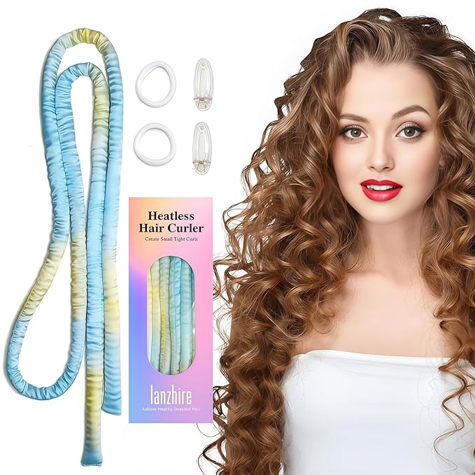 Lanzhire Heatless Curling Headband for Overnight Curls, No Heat Curlers for Long and Short Hair (Blue Tie Dye)