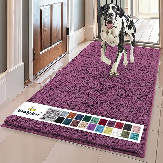 Muddy Mat® | Super Absorbent Door Mat Indoor, Microfiber Quick Dry Chenille Entryway Rug, Non-Slip Front Door Mat, Indoor Mats for Entryway, Machine Washable Pet Rug, Dark Purple 35"x60"