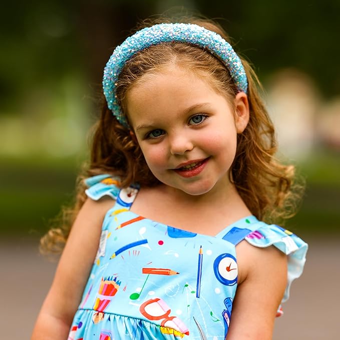 FROG SAC Sequin Headband for Girls, Sparkly Puffy Hair Band for Kids, Padded Toddler Head Bands, Sparkle Girl Hair Accessories (Blue, Child)