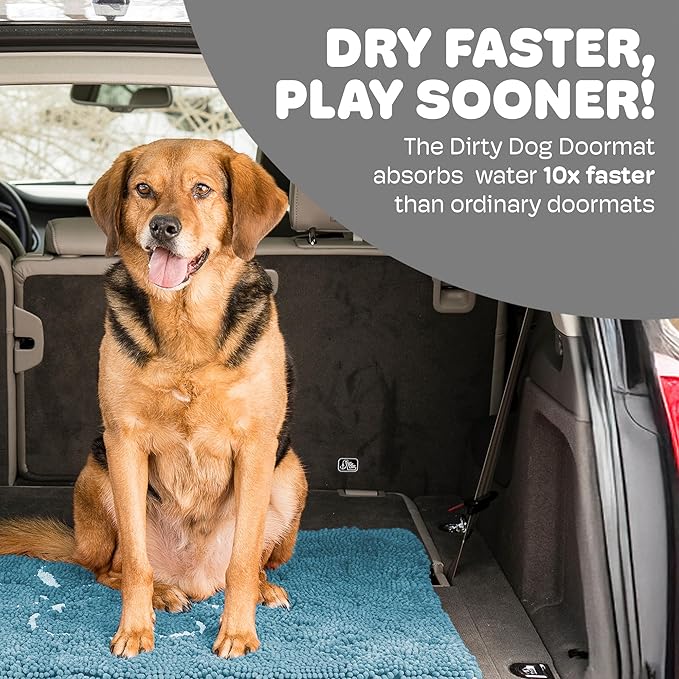 Dog Gone Smart Dirty Dog Doormat - Fast Drying Rug with Super Gripper Backing for Clean Floors - Super Absorbent Microfiber and Machine Washable Mat for Muddy Paws - Pacific Blue