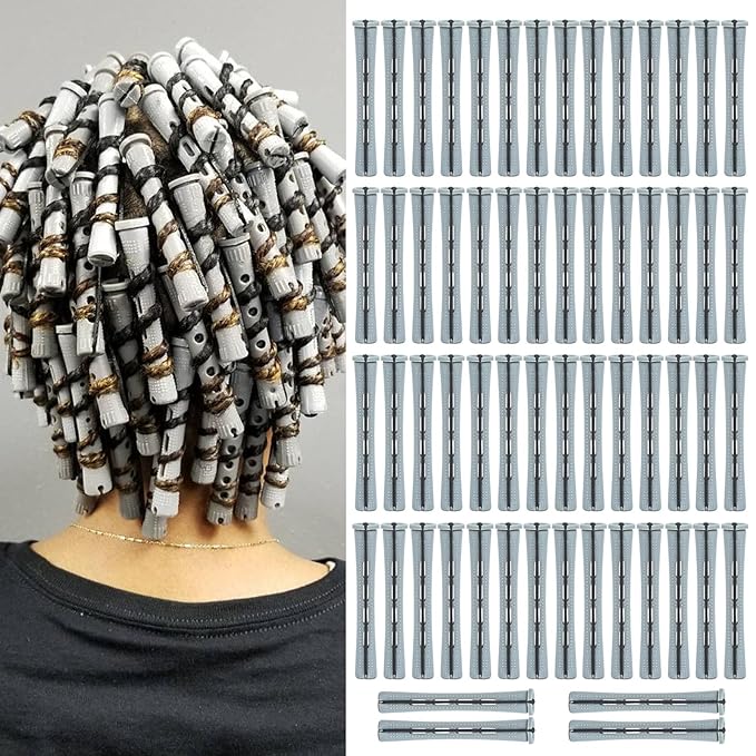 Perm Rods For Short Hair 60 Pcs Grey Small Perm Rods For Long Natural Hair DIY Plastic Curling Rods HairStyling Tools(0.59inch,Grey)
