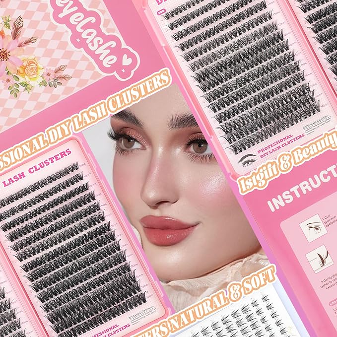 Lash Clusters Kit, 560 Pcs Eyelashes Clusters Kit 9-16mm Individual Lash Extension Kit D Curl Fluffy Wispy False Eyelashes