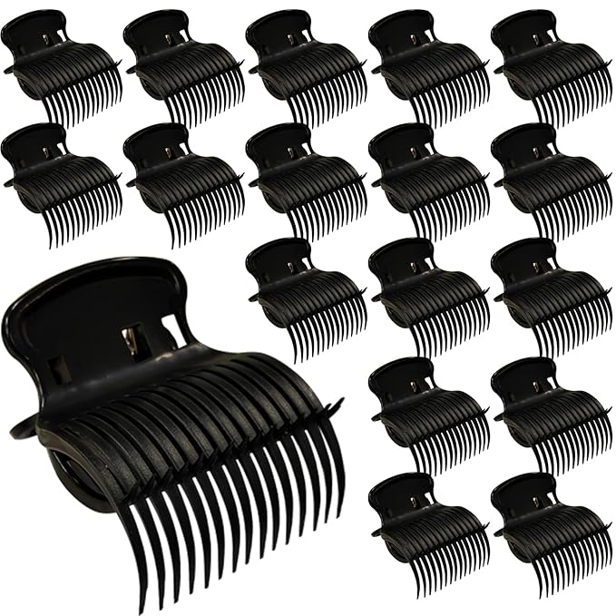 18pcs Hot Roller Clips Hair Curler Claw Clips Replacement Hair Section Styling(Black)