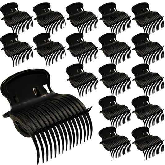 18pcs Hot Roller Clips Hair Curler Claw Clips Replacement Hair Section Styling(Black)