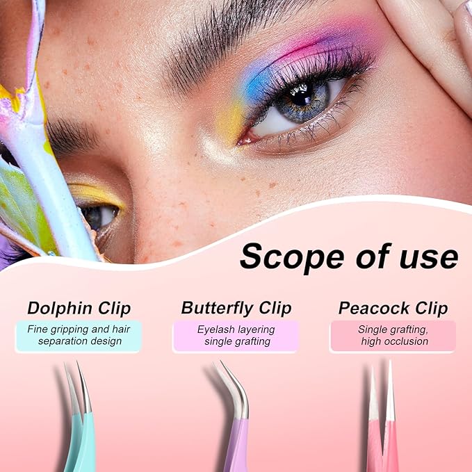 5pcs Eyelash Extension Tweezers High Precision，Straight and Curved Volume Lash Tweezers for Extensions，lash tweezers for eyelash extensions， Crafting， Girls Women Beginners