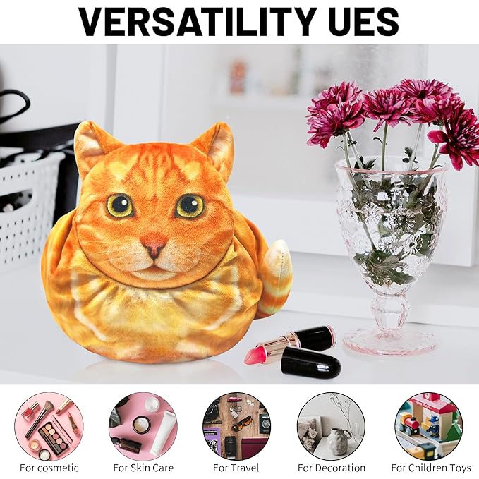 Openhaha Drawstring Travel Organizer, Cosmetic Pouch - Cat Gift for Women, Lay Flat Makeup Bag Gifts for Cat Lovers (2-Pack)