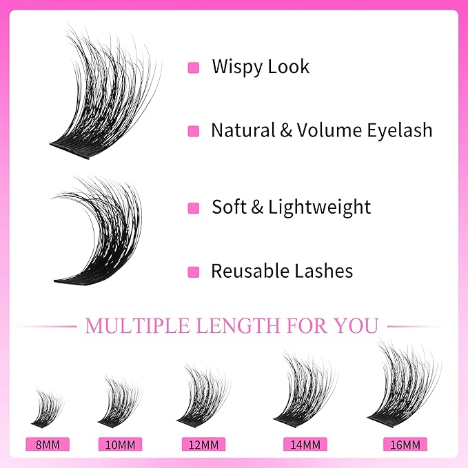 VEYESBEAUTY Lash Clusters Kit Fluffy Individual Lash Extensions Xtreme 3D Layered Volume Eyelashes kit Thin & Invisible Band Wispy Spider Faux Mink Lash 10-18mm with Bond&Seal Remover Applicator