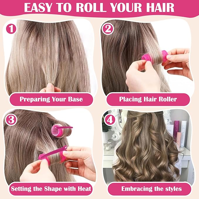 12 Piece Hair Roller Set with Clips, Self Grip Hair Rollers Hair Curler for Long Medium Short Hair, Random Color (3.6cm)