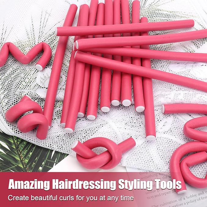 AIDUCHO 30 Pcs Heatless Hair Curlers 7 x 0.39 Inch Flexible Curling Rods Soft Foam Rollers No Heat Bendable Hair Rods Roller for Women Short Medium Long Hair, Pink