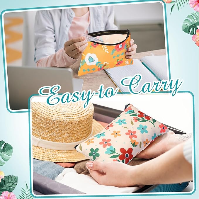 Reginary 20 Pcs Makeup Bags for Women Bulk Flower Canvas Cosmetic Bags with Zipper 7 x 4.3 Inches Floral Multicolor Travel Pouch Small Toiletry Organizer Gifts for Valentine's Day Friend Girlfriend