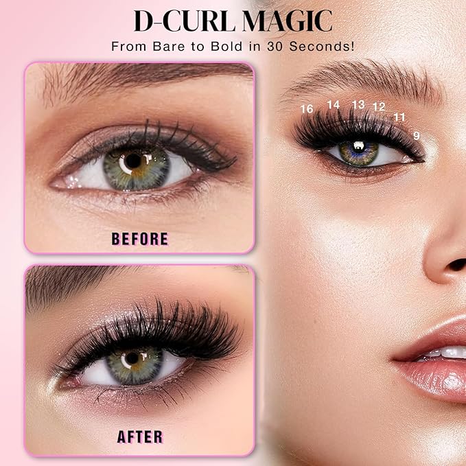 Lash Clusters DIY Cluster Eyelash Extensions 280pcs 9‑16mm 30D+40D Fluffy D Curl Natural Lashes–Waterproof Fake Cat Eye Wispy Individual Soft Clusters(16MIX1-1-X)