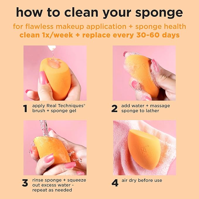 Real Techniques Miracle Complexion Sponge + Miracle 2-In-1 Powder Puff, Makeup Blending Sponge & Dual-Sided Powder Puff, For Liquids, Creams, & Powders, Vegan & Latex-Free, 2 Count