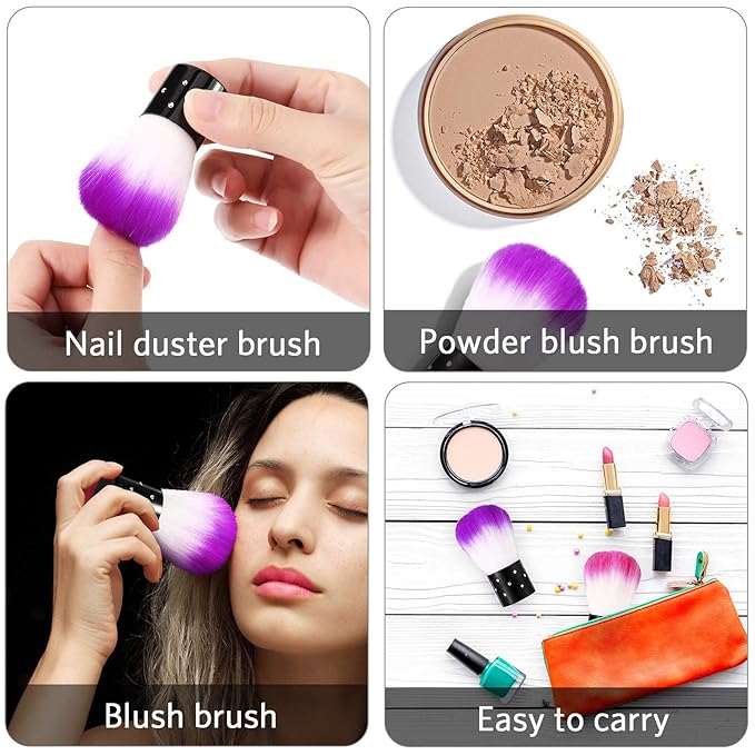 Kalolary 6Pcs Nail Art Dust Brush Remover - Powder Cleaner Kabuki Brushes for Makeup, Blush, and Nail Cleaning - Colorful Cosmetic Tools