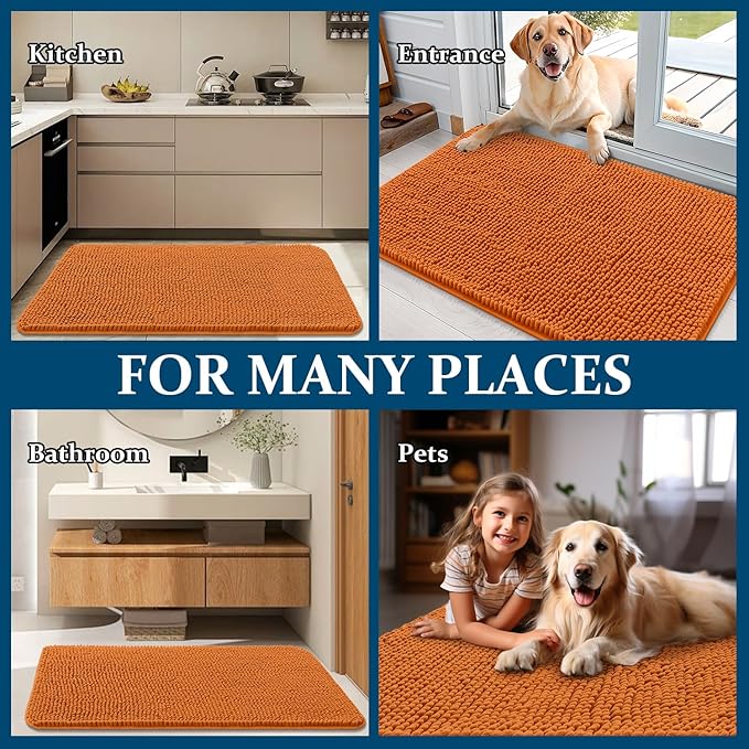 OLANLY Dog Door Mat for Muddy Paws 34x21, Absorbs Moisture and Dirt, Absorbent Non-Slip Washable Doormat, Quick Dry Chenille Mud Mat for Dogs, Entry Indoor Entryway Carpet for Inside Floor, Clay