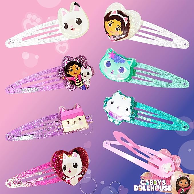 LUV HER Gabby's Dollhouse Kids Hair Clips for Girls Snap Clips 8 Pack Multi Color Ages 3+