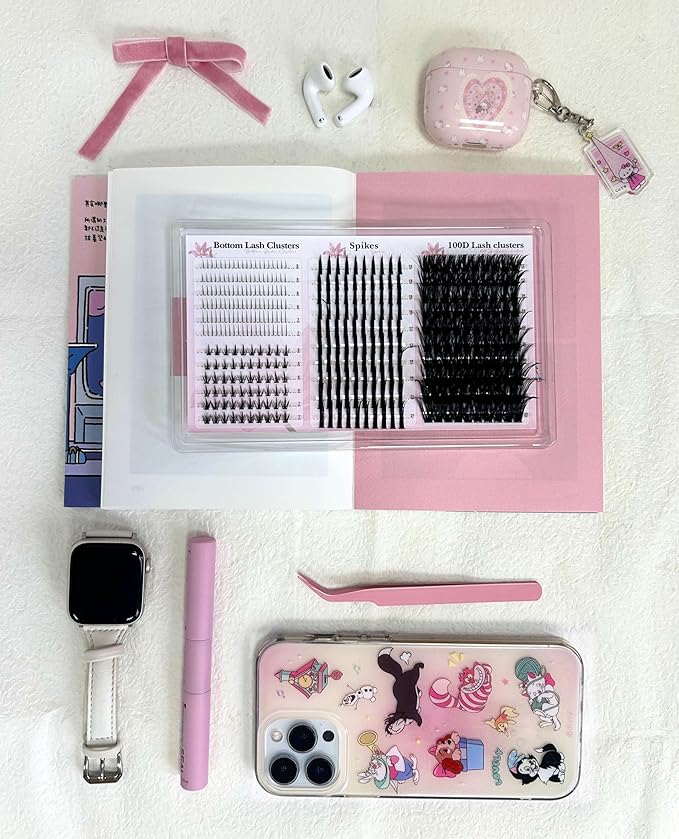 Lash Clusters Kit with Spikes Wispy Lash Extension Kit with Bottom Lashes 100D Eyelash Clusters 380PCS Volume Eyelash Extension Kit Spiky Lashes Clusters Kit with 2-IN-1 Lash Glue, Tweezers