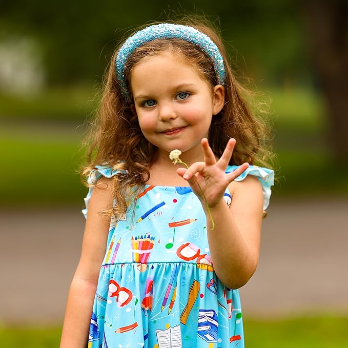 FROG SAC Sequin Headband for Girls, Sparkly Puffy Hair Band for Kids, Padded Toddler Head Bands, Sparkle Girl Hair Accessories (Blue, Child)