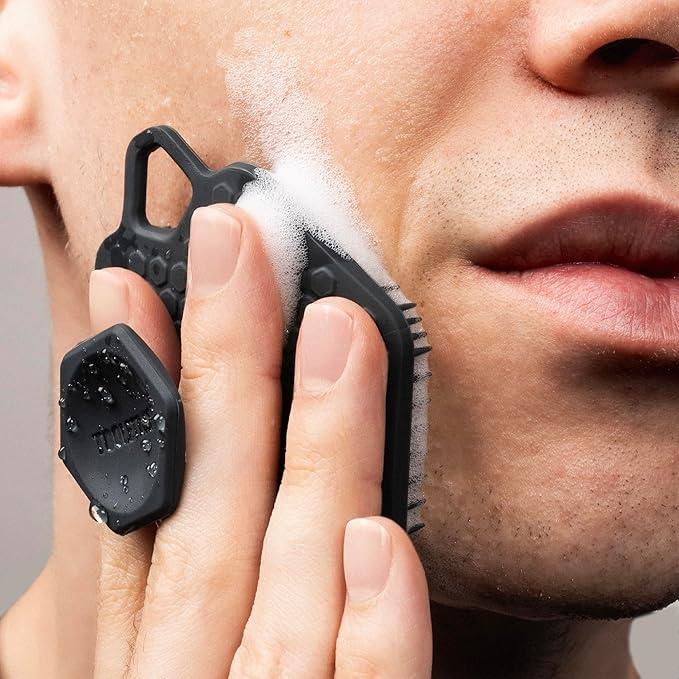 TOOLETRIES Men’s Face Scrubber 2.0 - Silicone Facial Cleansing Brush for Daily Use, Larger Surface Area, Longer Bristles for Deeper Exfoliation, Quick-Dry Design, with Hang Loop - Charcoal