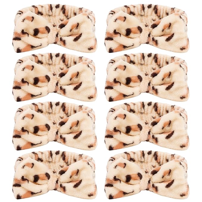 CIEHER Leopard Print Spa Headbands - 8pc Set for Women & Girls, Bachelorette Party, Skincare & Makeup